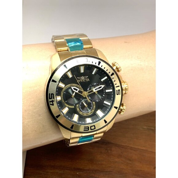 Invicta Mens Watch 22590 Pro Diver Chronograph Gold Tone Steel 48.5mm Black Dial - Picture 11 of 14